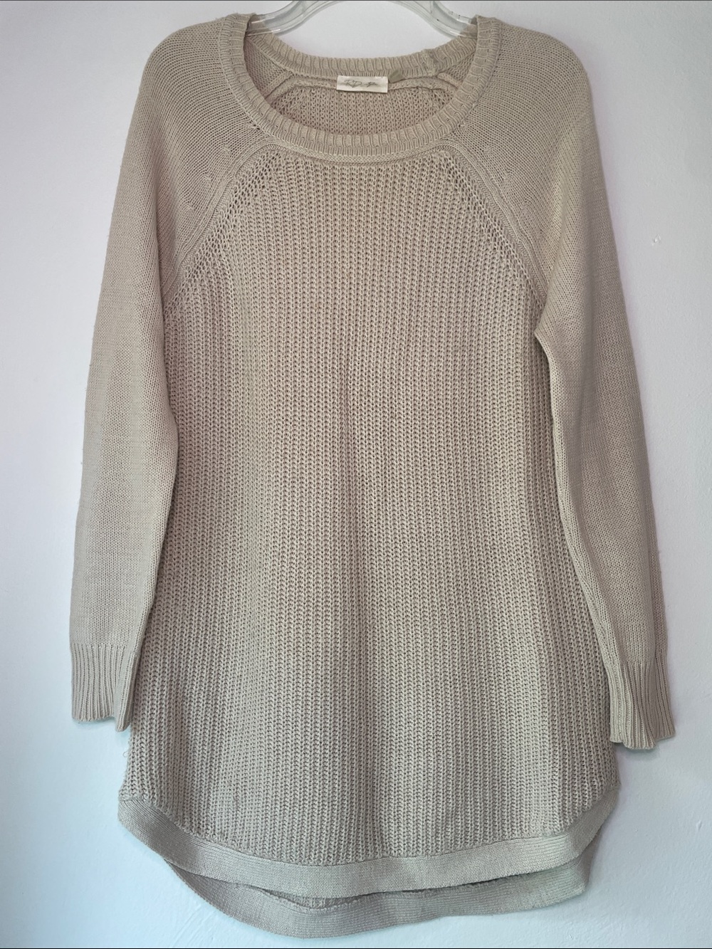 RD Style Scoop Neck Long Knit Sweater Tunic in Light Beige